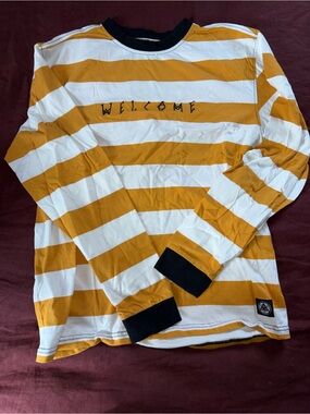 Welcome Brand Striped Long-Sleeve Shirt - Mustard and White